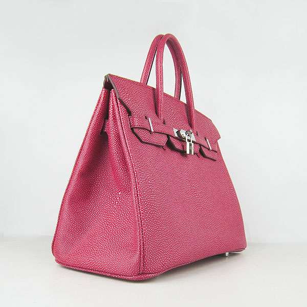 High Quality Fake Hermes Birkin 35CM Pearl Veins Leather Bag Red 6089 - Click Image to Close